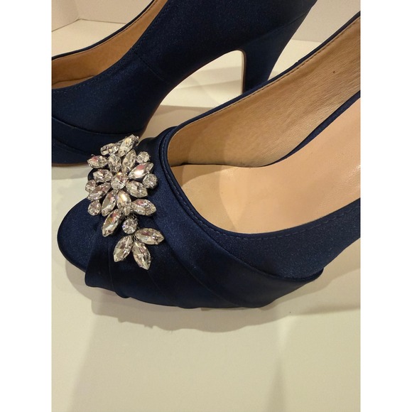 erijunor Womens Navy Blue Embellished Peep Toe Heels Size Unknown - Picture 5 of 8